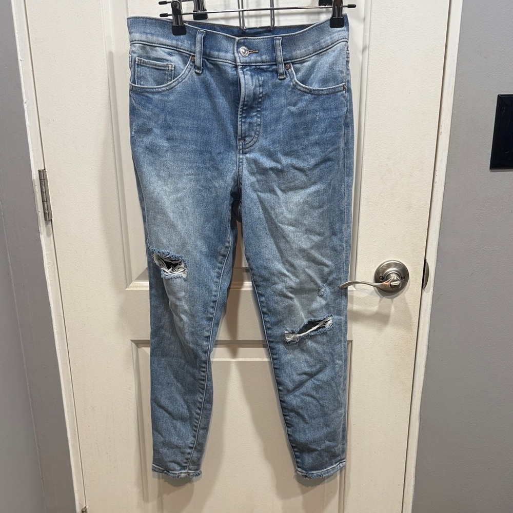 EXPRESS Distressed Blue Skinny High Rise Jeans